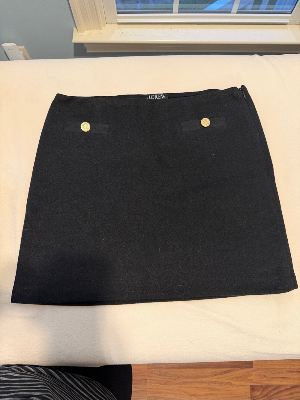 J. Crew Black Mini Skirt with Gold Button Accents